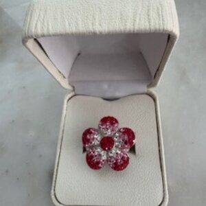FZN designer ring-Size 8- Red, pink & white crystals-Silver tone finish